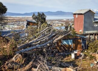 La municipalidad de Ushuaia continúa con las tareas de limpieza tras el fuerte temporal de viento